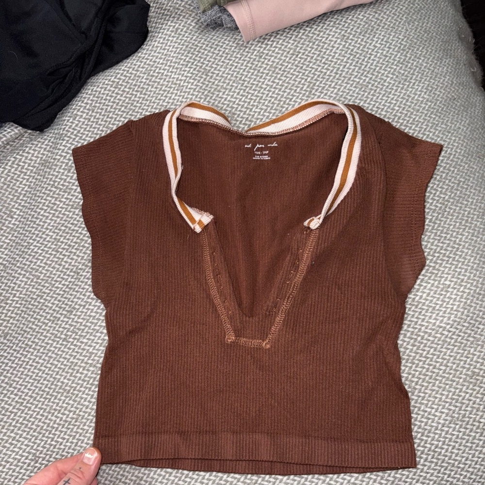 FP Movement by Free People Brown V-Neck Crop Top